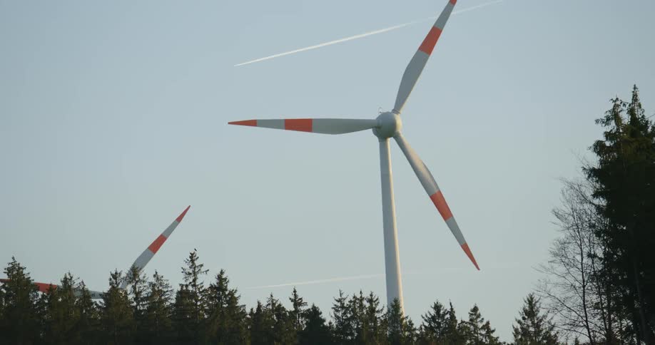 View of wind turbines on wind farm