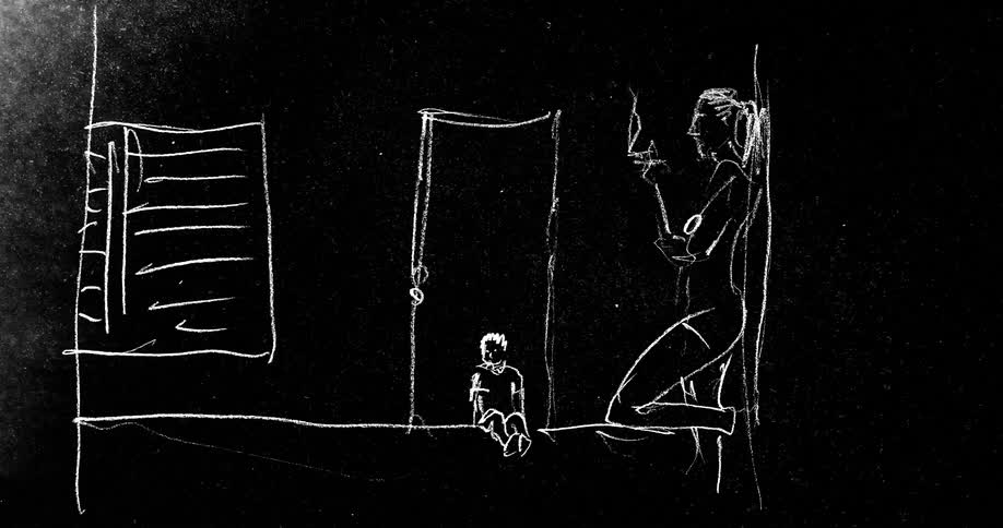 The animation is of people moving in a hallway