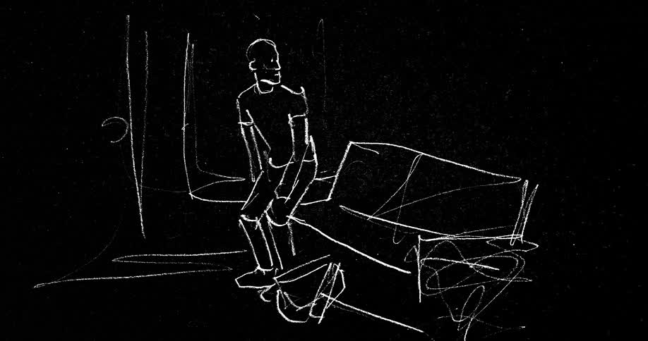The cartoon is of a man at home