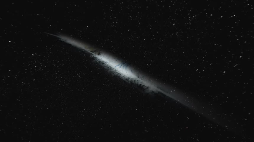 An organic growing streak of an illuminated substance is spreading across the darkness as star twinkle