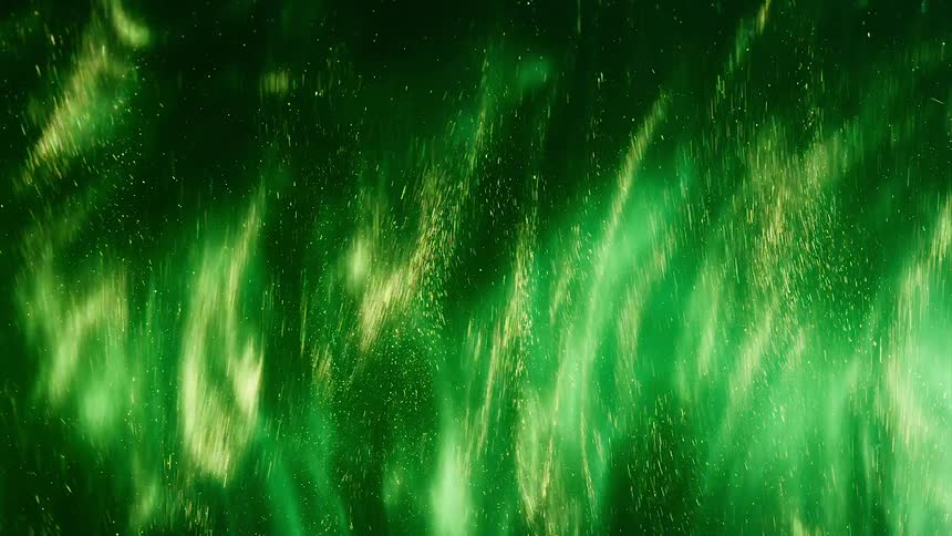 Green paint shimmers and shakes under a light