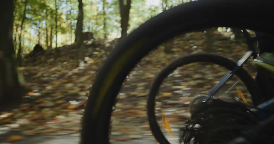 Two people riding bicycles outdoors