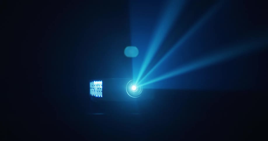 Projector blue color spotlight with smoke texture in dark room