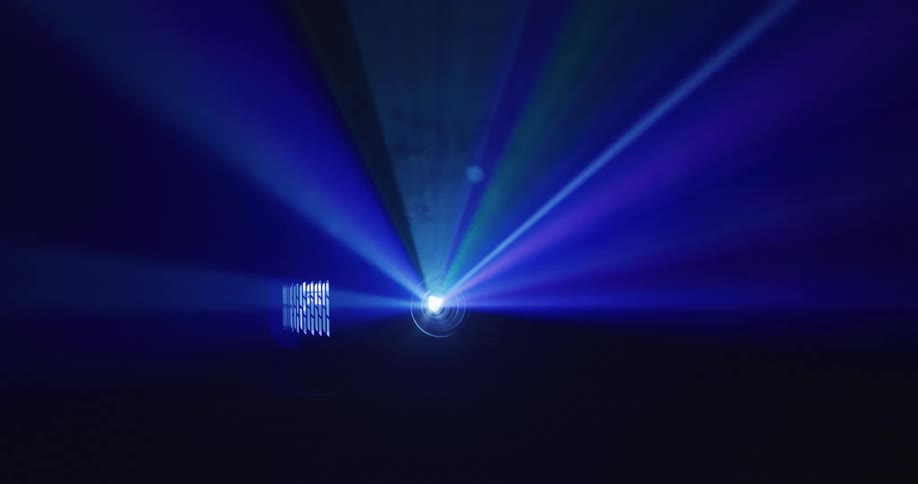 A projector is displayed with flashing lights