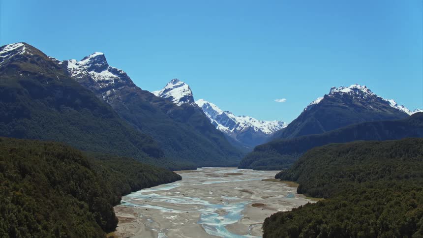 Aerial view of mountains are displayed in spring