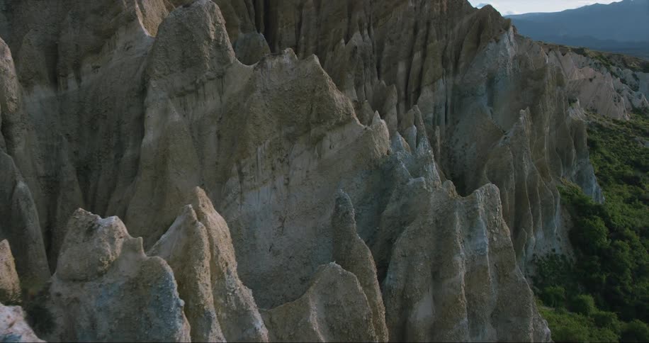 Aerial view of the colorful clay cliffs in new zealand at morning