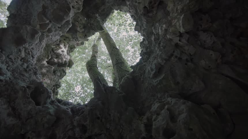 View of a hole in a cave from below