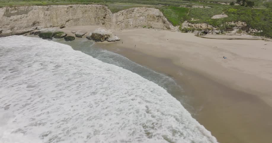 Aerial view ocean and the beach is displayed