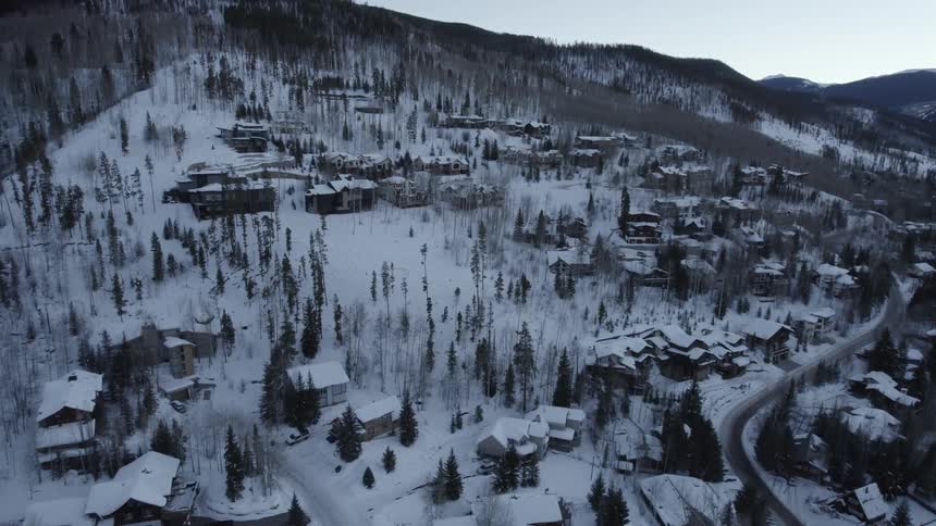 The town is covered in snow