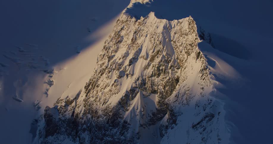 Aerial view of knife edge snowy mountain ridge