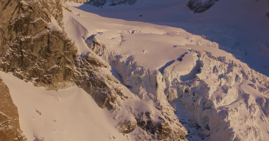 The mountain is covered with ice