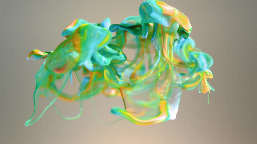 Computer generated graphics of colorful strands floating and dissolving in the air
