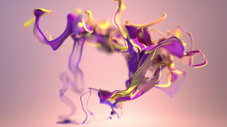 Layers of colorful magenta and yellow digital ink dissolves in the air