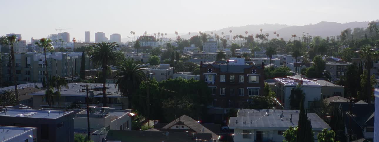 Haze hangs over a city neighborhood