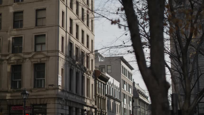 Exterior view of apartment buildings in the city street