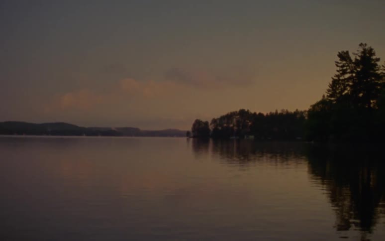 Trees along the coast reflect off a still lake