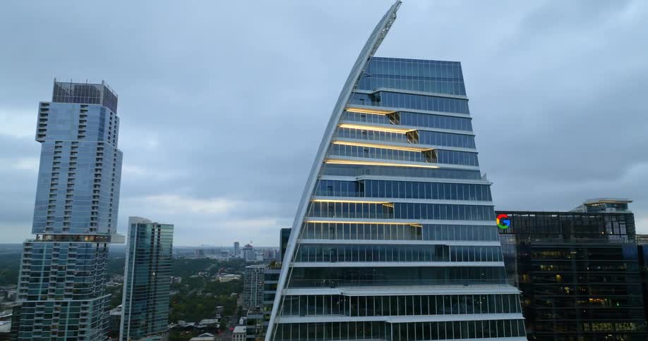 Modern skyscrapers fill a city skyline