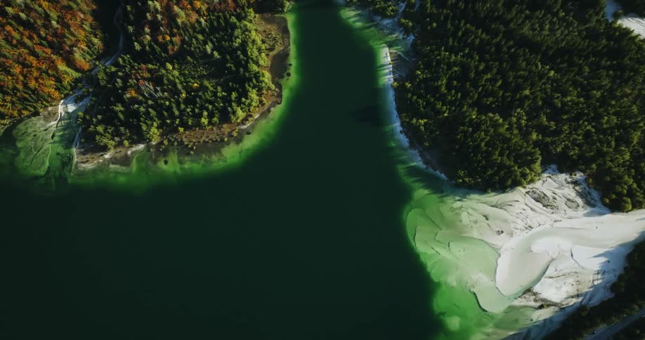 Birds eye view of ocean in winter is displayed