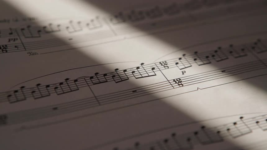 A view of sheet music on a table