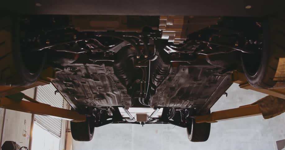 A view of a car on a lift