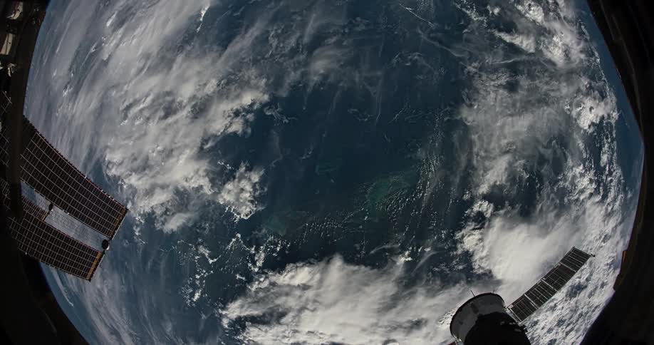 Clouds cover oceans as space station orbits earth