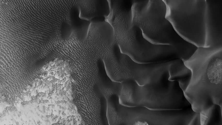 Large mounds border ripples near icy surface