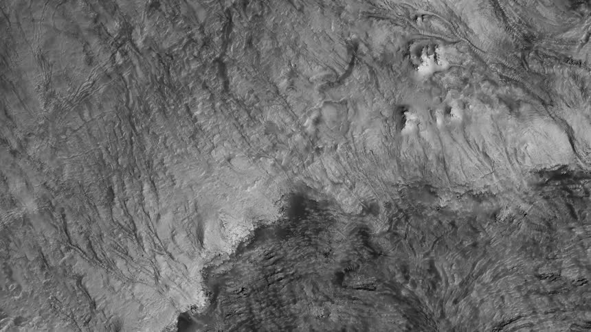 A sweeping view of a rock formation in grayscale