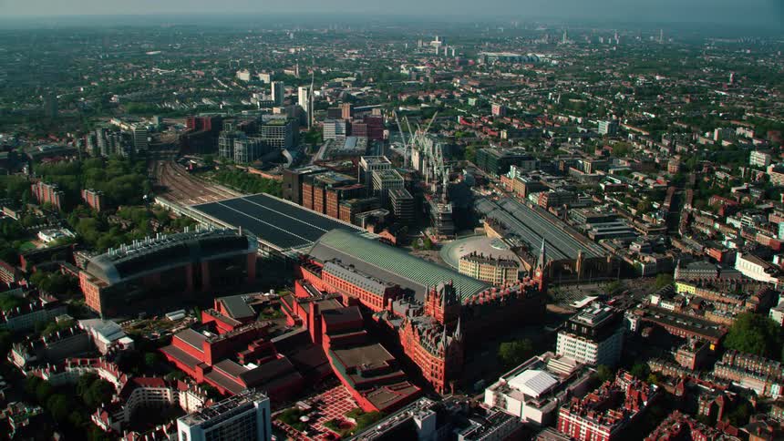 Aerial view of kings cross area of london and kings cross station