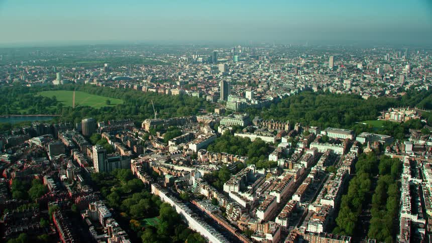 Aerial view of a suburban city is displayed during spring
