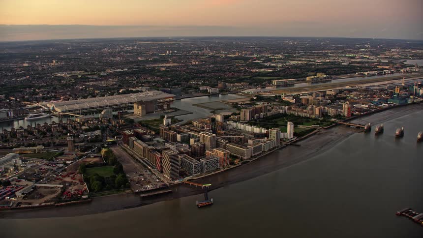 Aerial view of river thames and buildings in london