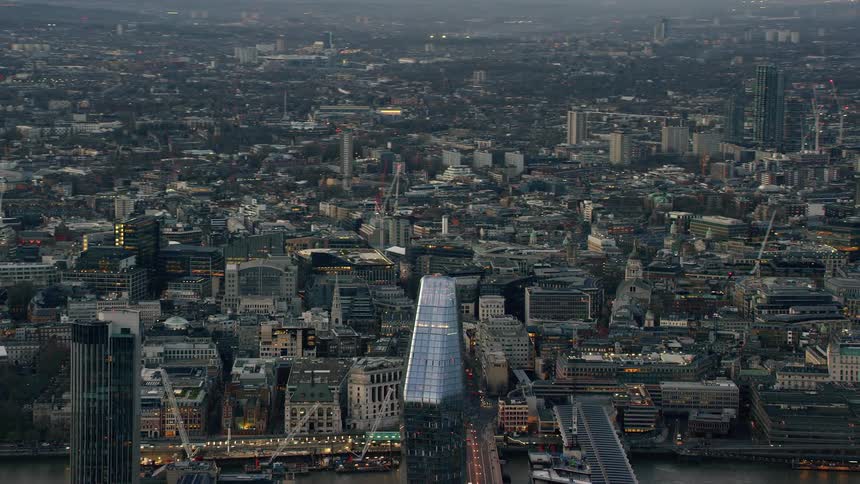 Aerial view of the skyscrapers on the city of london at daytime