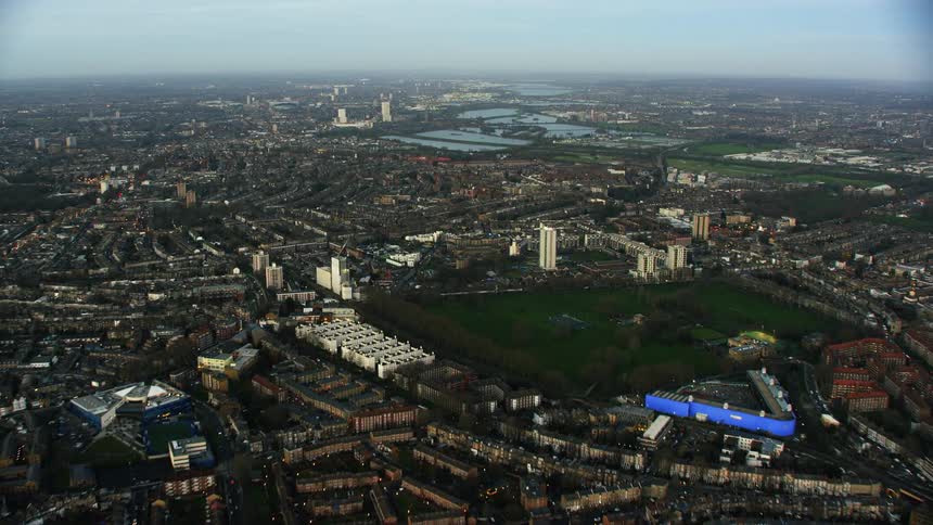Aerial view of a downtown city during spring is displayed
