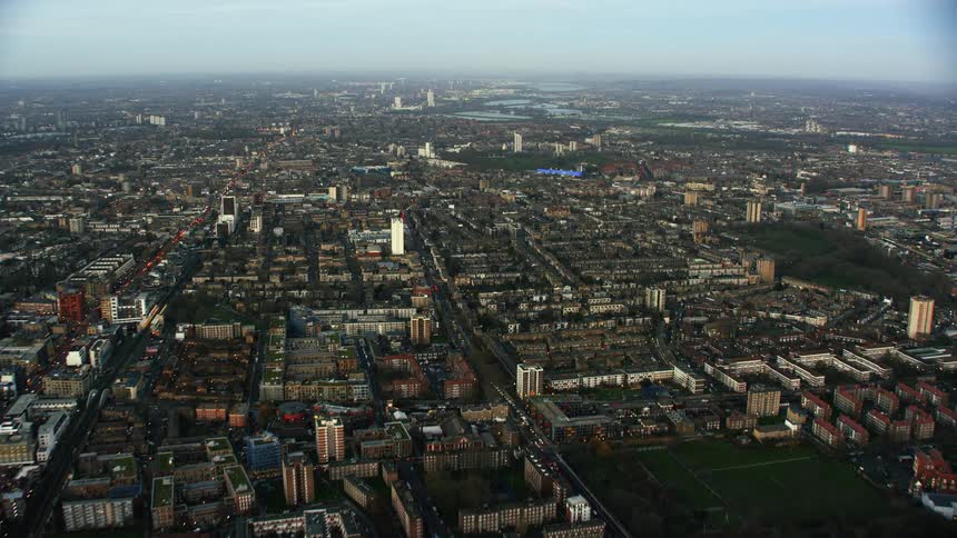 An aerial view of a large city