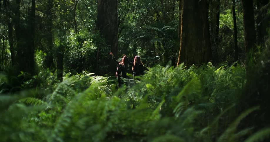 Two women are hiking in the forest