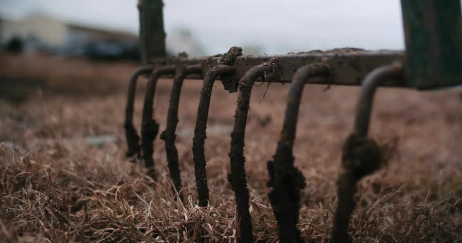 Broadfork tined resting in the ground