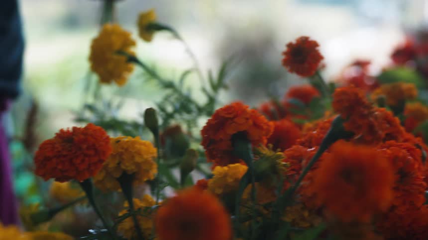 A woman is putting together a flower arrangment