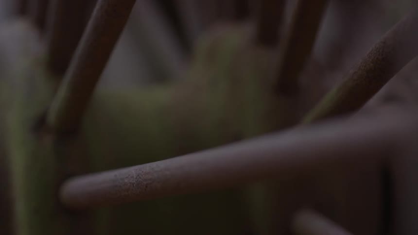 A wheel is made of wood and metal