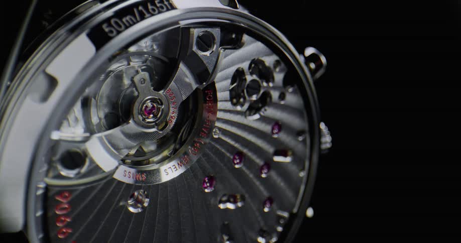 Closeup of wristwatch rotor spinning