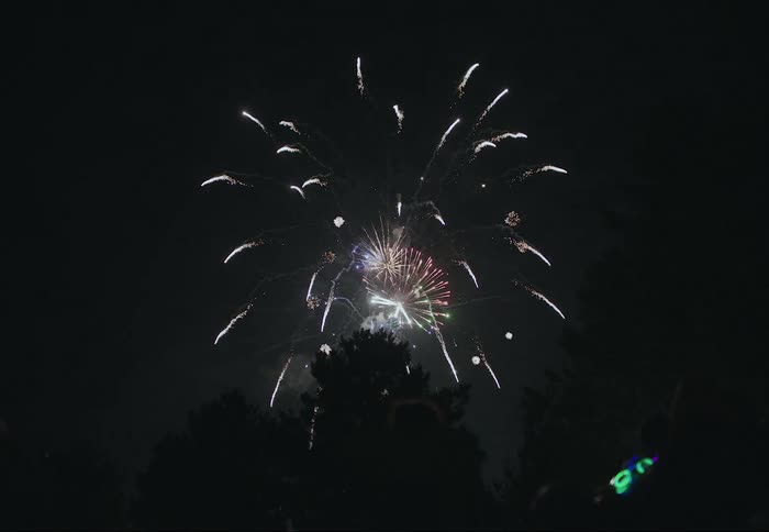 People are outdoors and watching a firework show