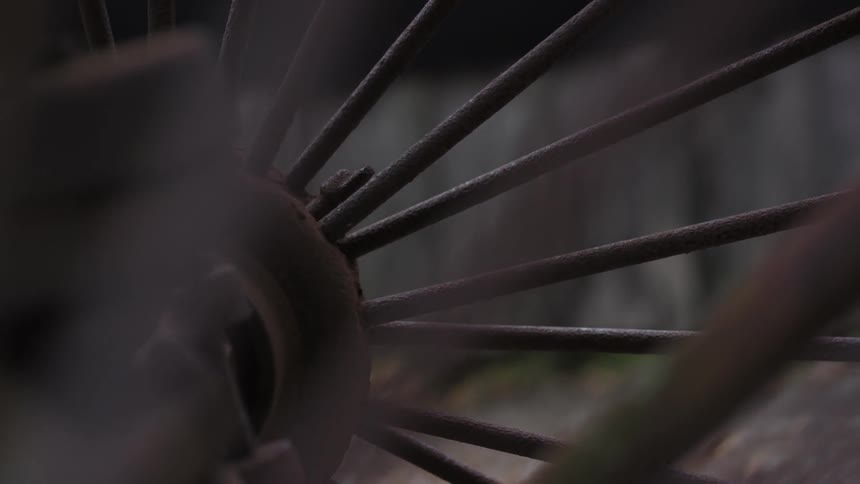 A wheel sits on a field