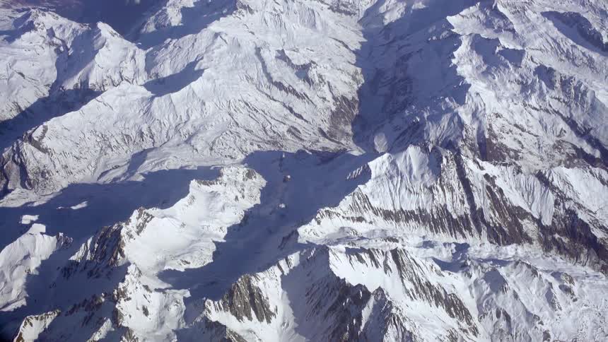 A snow-covered mountain range