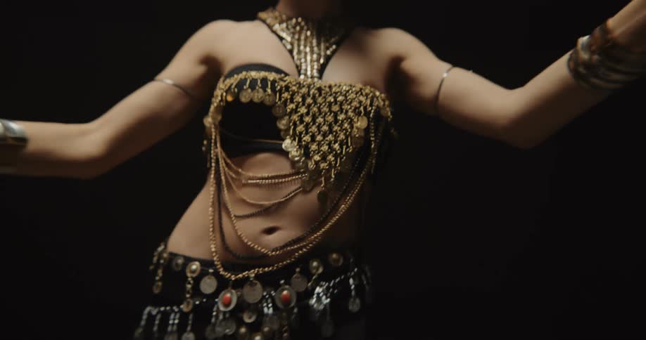 Close up view of a woman dancing is displayed
