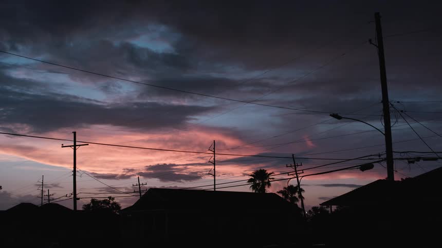 Sunset over the neighborhood after a rainstorm