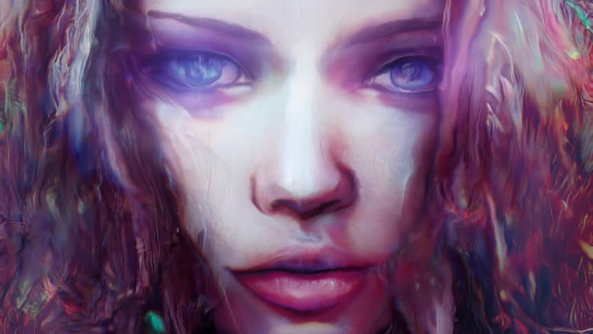 Abstract imagery of a female face is displayed