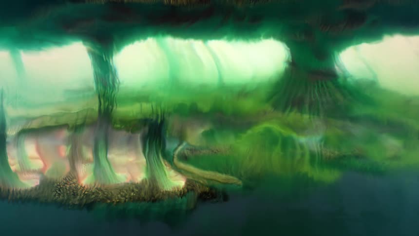 Flowing abstract green underwater landscape