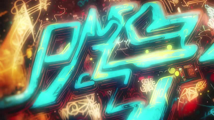 A flashing pulsing neon abstract graffiti
