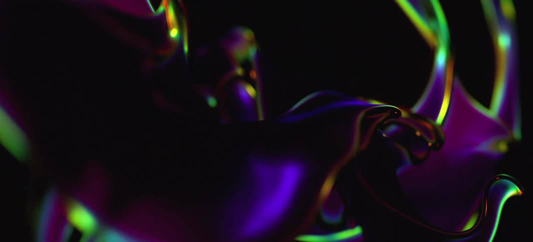 Sleek iridescent ribbons in digital image stretch and move