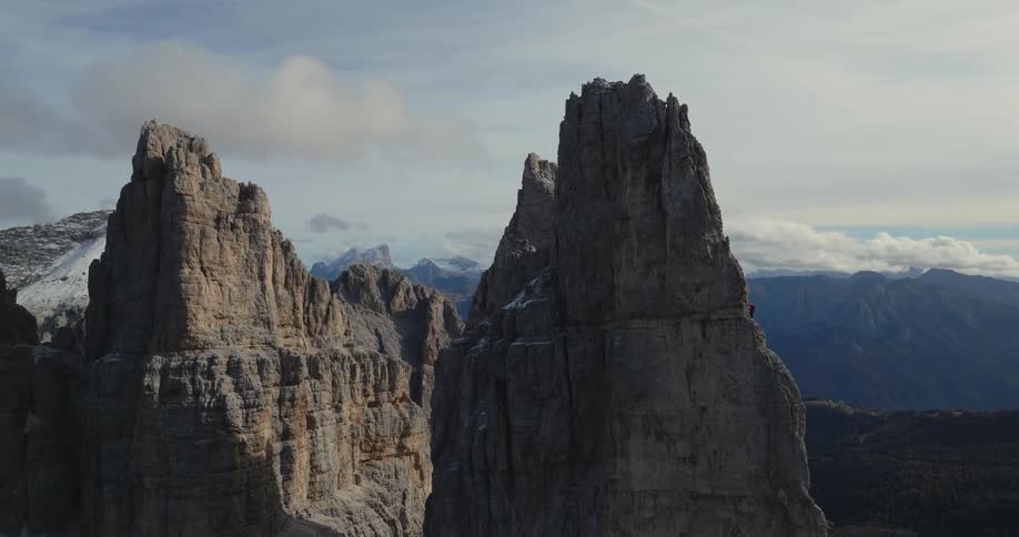 An aerial view of rocky mountain peaks in the wilderness
