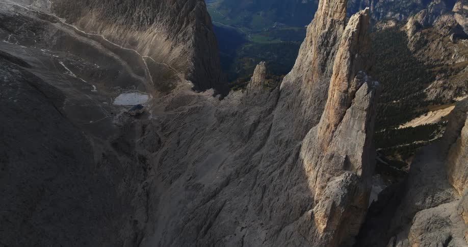 Aerial view of mountainous landscape is displayed