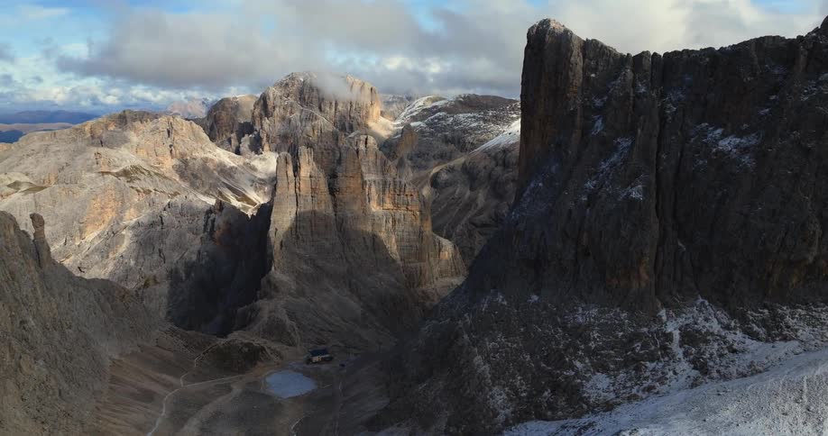 Aerial view of mountains are displayed during the winter